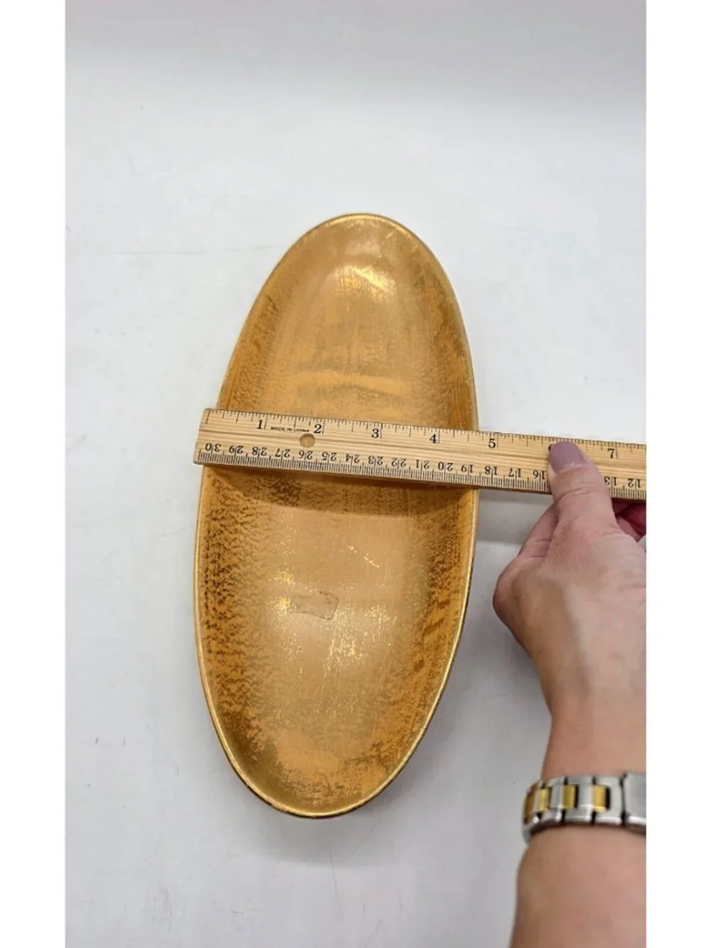 Vintage USA Stangl Pottery Granada Gold on Tan Body MCM Footed Oblong Dish Glam